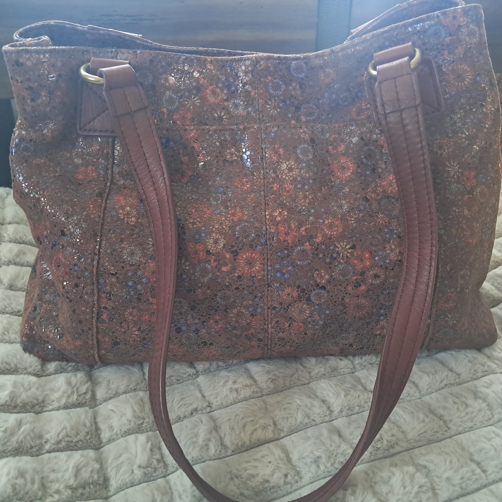 Floral Patterned Brown Tote Bag
